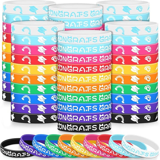 Graduation Bracelets Congrats Grad Silicone Wristbands Class of 2024 Party Supplies Gifts for Preschool Kindergarten University Students Graduates Party Favors(50 Pcs)