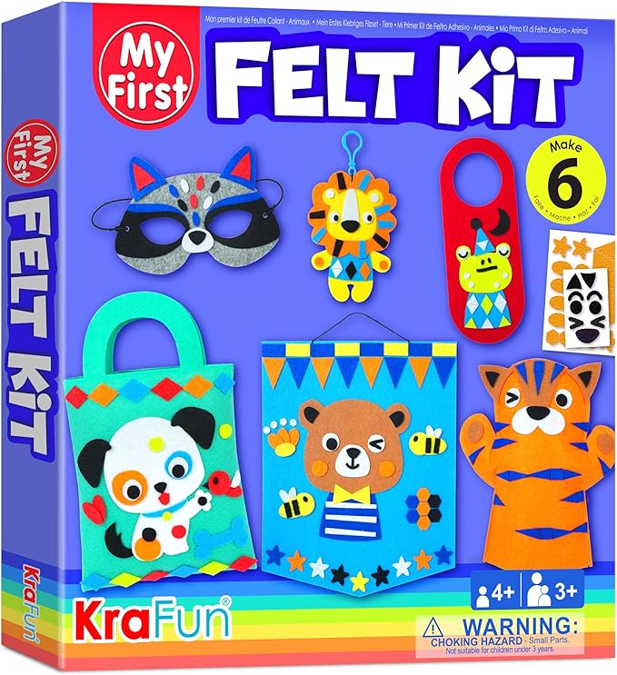 KRAFUN My First Felt Kit Animal Craft Kit for Kids and Toddlers, Boys and Girls Age 3-8 Years Old, Include 6 DIY Handmade Arts and Crafts Projects, Activities Supplies Box Preschool Creative Toys
