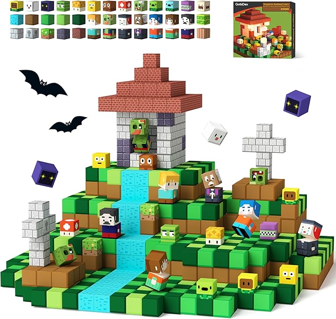 GobiDex 100PCS Magnetic Blocks Game-Based Kid Building Toys for Boys Girls 3+, Build MagWonder World with Zomblock Magnets Cubes, Upgraded STEM Game Sensory Gift for Christmas Birthday