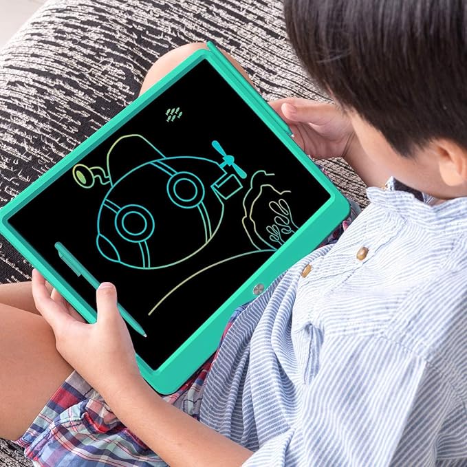 FLUESTON LCD Writing Tablet, Doodle Board Toys Gifts for 3-8 Year Old Girls Boys, 15 Inch Colorful Electronic Board Drawing Pad for Kids, Gifts for Toddler Educational Learning Travel Birthday, Green