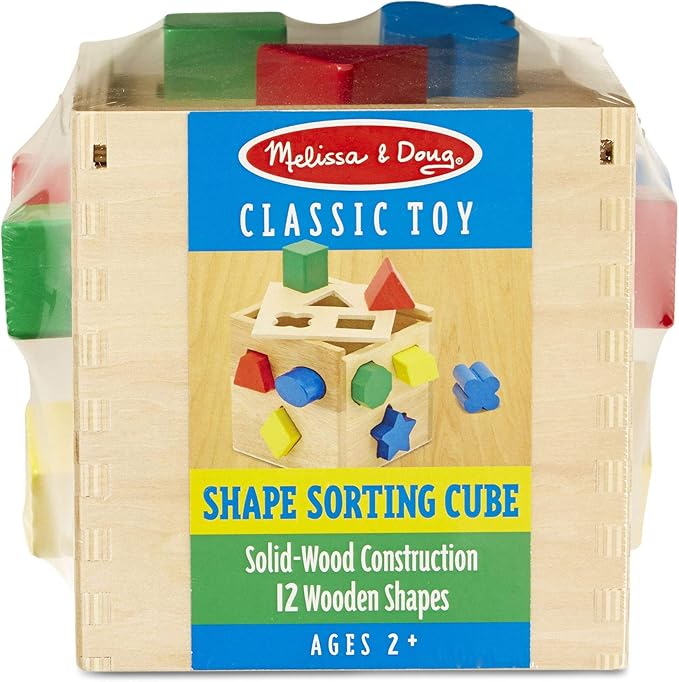 Wooden Shape Sorting Cube: Classic Toy Play Set & 1 Melissa & Doug Scratch Art Mini-Pad Bundle (00575)
