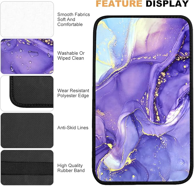 Adastrah Car Armrest Box Pad,Purple Marble Car Armrest Pad Car Armrest Cover Protector for Most Vehicle, SUV, Truck, Car
