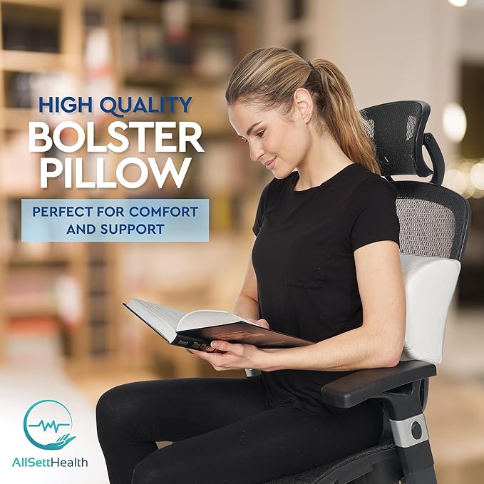 AllSett Health Half Moon Bolster Pillow for Legs, Back and Head (2 Pack) Semi Roll for Ankle and Foot Comfort with White Cotton Machine Washable Cover | Premium Memory Foam | 2 Pillow System