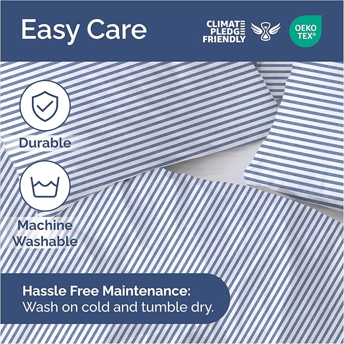 Duvet Cover Queen Size Set - Extra Soft Queen Size Duvet Cover 90 x 90 with 2 Pillow Shams - Hotel Luxury Easy Care & Fade Free w/Zipper Closures & Ties - Comfy Breathable Bedding Set (Blue Stripes)