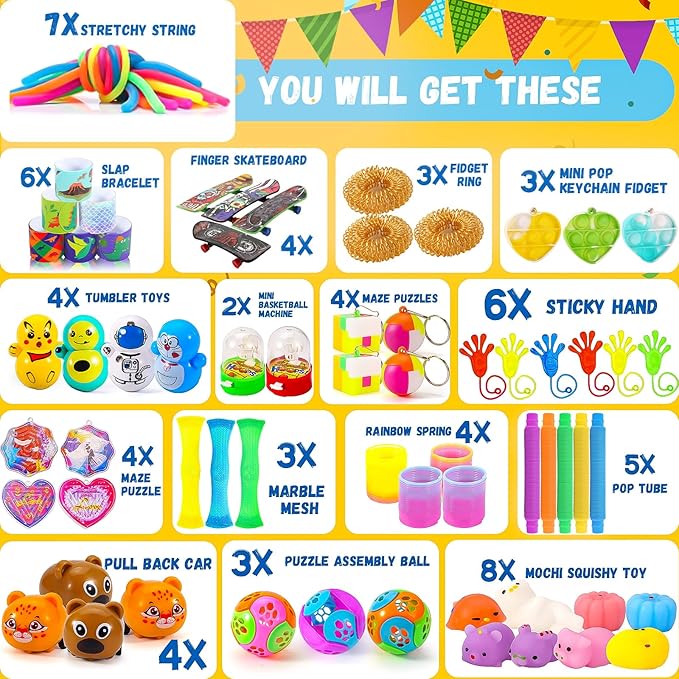 70 Pcs Party Favors for Kids 3-5 4-8 8-12 Treasure Chest Carnival Prizes Box Toys for Classroom, Pinata Filler Goodie Bag Stuffers for Birthday Party, Bulk Small Fidget Toys Pack for Boys Girls