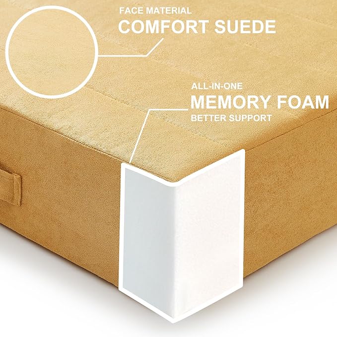 22 inches Floor Pillow for Adults - Large Meditation Cushion with Thick Foam & Soft Tufted Cover - Premium Outdoor Square Floor Cushion Seat - Yoga Pillows for Sitting On Floor - Yellow