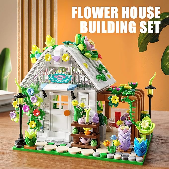 TYCOLE Flower House Building Set with Lights,Garden House Building Toy Kits Compatible with Legos,Creative Greenhouse Building Playset,Christmas Birthday Gift for Adults or Girls 8-12 Years(719PCS)