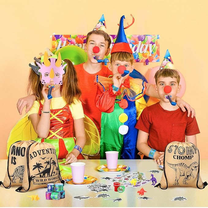 139 Pcs Dinosaur Party Favors Include Dinosaur Party Favors Bags Silicone Wristbands Dino Figure Masks Badges Notebooks Keychains Bracelets Pencils Tattoos Dinosaur Toys Stampers Dinosaur Stickers