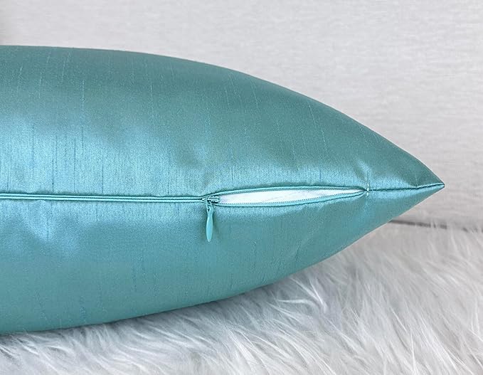 Aiking Home 12x18 Inches Faux Silk Rectangular Throw Pillow Cover, Zipper Closure, Aqua (Set of 2)