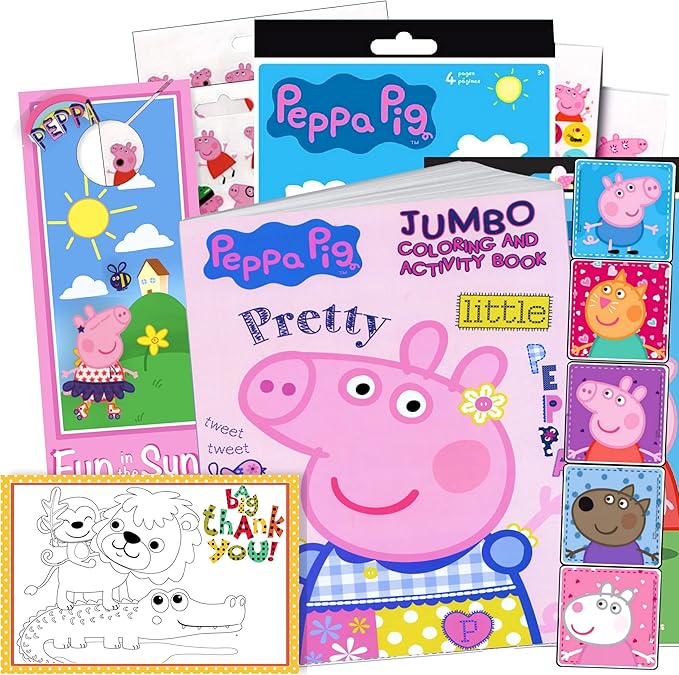 Coloring and Activity Set - Bundle Includes Peppa Pig Coloring Book, Peppa Pig Stickers, and 2-Sided Door Hanger (Peppa Coloring Book & Stickers)