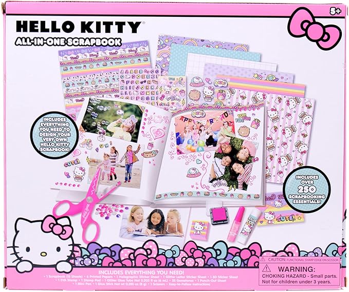 Hello Kitty All-in-One DIY , Design Your Own Scrapbook with Over 250 Essentials, Great Hello Kitty Toys for Weekend Activity, Photo & Keepsake Album for Kids Ages 5, 6, 7, 8, 9, Small, Multicolor