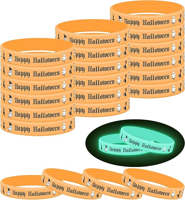 Lesnala 48 Pcs Halloween Luminous Silicone Wristband for Kid Gifts Holiday Party Favor and Goodie Bag Fillers Supply