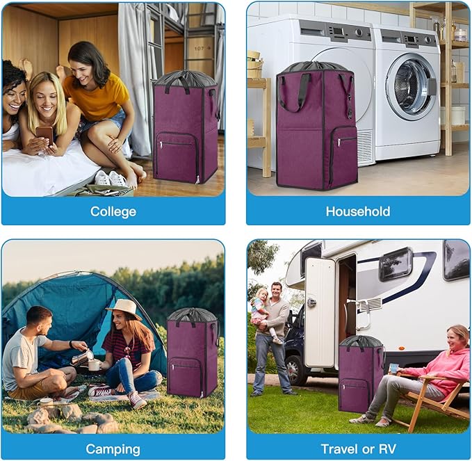 Bukere Laundry Tote Basket, Laundry Backpack Bag for Guys Girls Boys, Collapsible Laundry Hamper for College Dorm Essentials, Portable Laundry Bag for Nursery, Bathroom, Bedroom, Swimming Pool