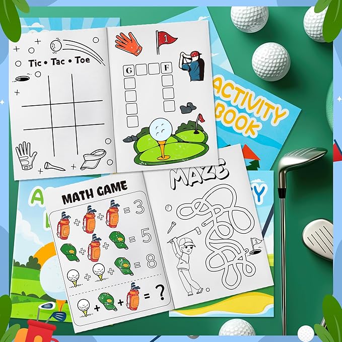 Golf Activity Books for Kids - Sports Golf Theme Mini Games Coloring Book Set Bulk Mazes Word Search Word Scramble Games DIY Booklet for Birthday Party Goodie Bags Stuffers Classroom Favors Supplies