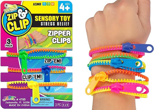 JA-RU Triple Fidget Zipper Bracelet Set (3 Bracelets in 1 Pack) 7.5" Neon Colors Fidget Toy for Kids Friendship Bracelet, Fidget Bracelet Hand Sensory Toys Party Favors Girls Toys. 4785-1