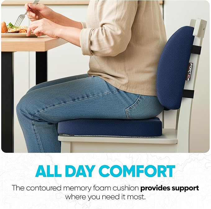 FORTEM Seat Cushion, Office Chair Cushion, Lumbar Support Pillow for Office Chair, Memory Foam Sciatica Coccyx Tailbone Pressure Pain Relief, Car Sitting Pad, Washable Non Slip