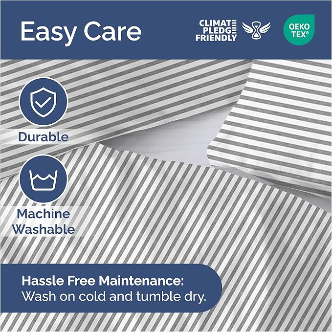 Duvet Cover Queen Size Set - Extra Soft Queen Size Duvet Cover 90 x 90 with 2 Pillow Shams - Hotel Luxury Easy Care & Fade Free w/Zipper Closures & Ties - Comfy Breathable Bedding Set (Grey Stripes)