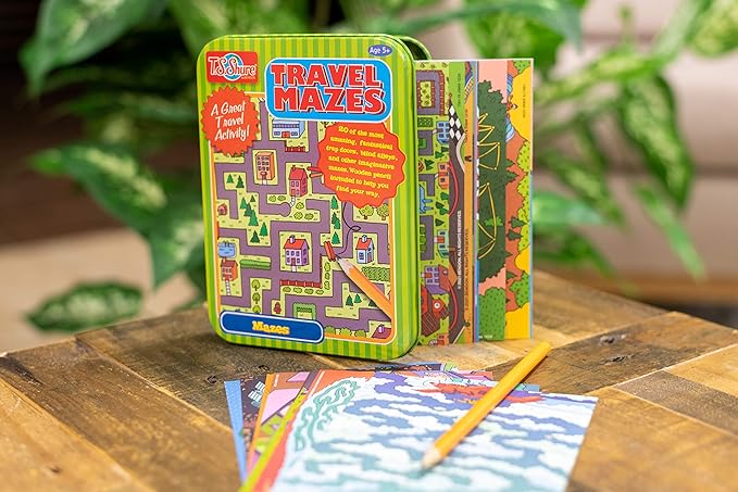 Bendon TS Shure Travel Games Mazes Mini Activity Tin with 20 Illustrated Activity Sheets and Pencil and Tin 50438