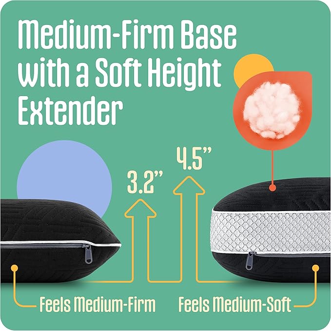 TCOMF Kids Camping Pillow: Dual-Cover Memory Foam Small Pillow; Medium-Firm Camp Pillow | Mini Pillow w/ 5 Layers for Comfort and Support; Small Travel Pillow/Compact Pillow 10x16 Inches (Black)