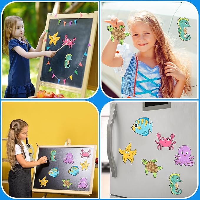30 Sets Ocean Animals Crafts for Kids Color Your Own Under The Sea Magnets Kit DIY Coloring Sea Animals Magnet Craft Ornaments for School Classroom Home Activities Summer Animals Art Party Favors