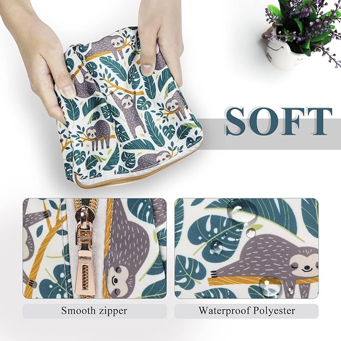 Aosbos Small Travel Makeup Pouch - Cosmetic Bag for Women - Green Leaf