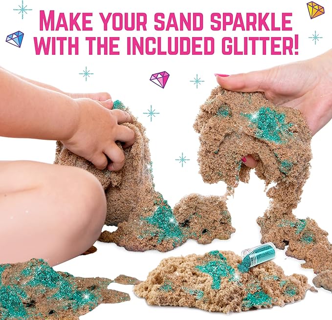 GirlZone Mermaid Sensory Sand Kit, 2lbs Moldable Play Sand for Kids Aged 3+, Magic Sand with Gems, Tools & Portable Treasure Chest, Kids Toys for Playdates, Party Games & Gifting