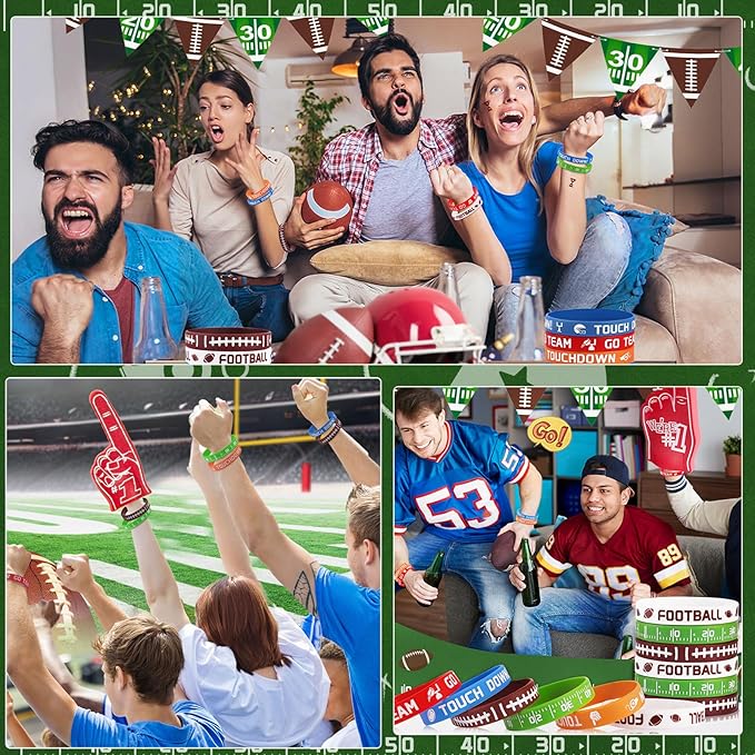 36 Pcs Football Silicone Bracelets Sport Theme Football Party Favors Accessories Gift for Football Birthday Party Decorations Football Theme Birthday Party Supplies Gifts, 6 Designs