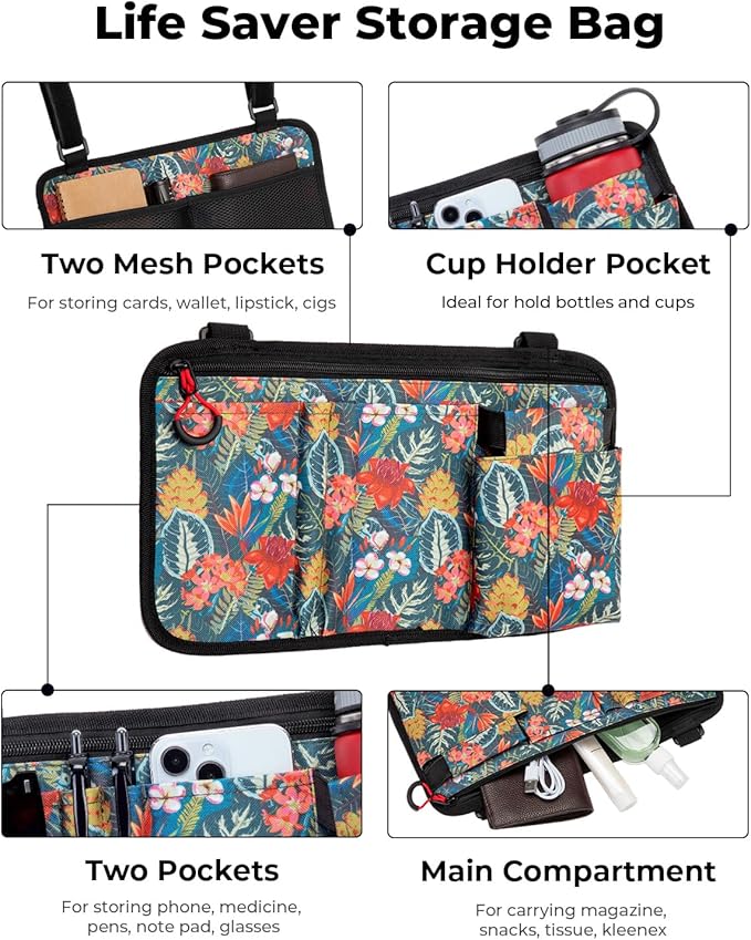 JOYTUTUS Walker Side Bag, Wheelchair Armrest Storage Pouch with Cup Holder, Wheelchair Accessories for Seniors, Walker Bag Cup Holder for Walker, Rollator, Electric Scooter or Wheelchair Green