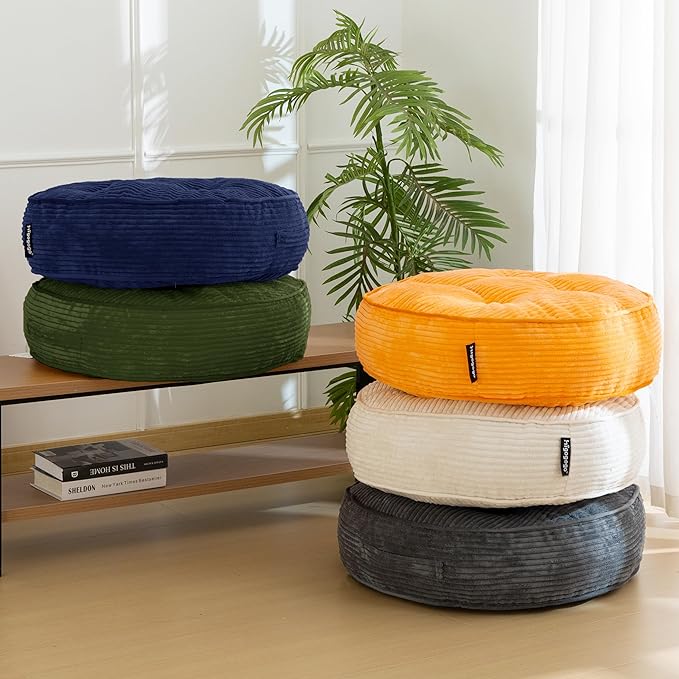 6" Washable Floor Pillow Cushion for Adults, Meditation Cushion Pillow, Large Round Floor Sitting, Removable Tufted Corduroy Cover, for Tatami Living Room or Yoga, 22x22 Inch, Machine Washable