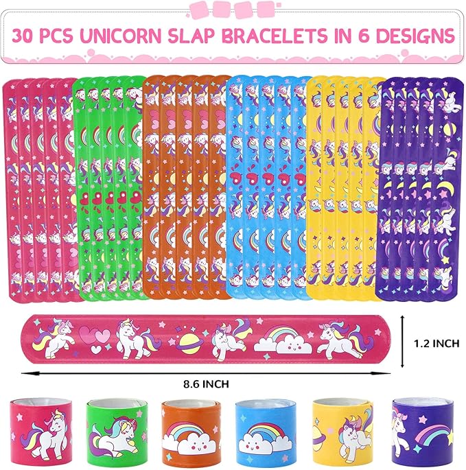 30 Pack Valentines Day Gifts for Kids, Unicorn Slap Bracelets Party Favor Set with Valentines Greeting Cards for Kids, Valentine's Day School Prize Party Favor, Classroom Exchange Gift