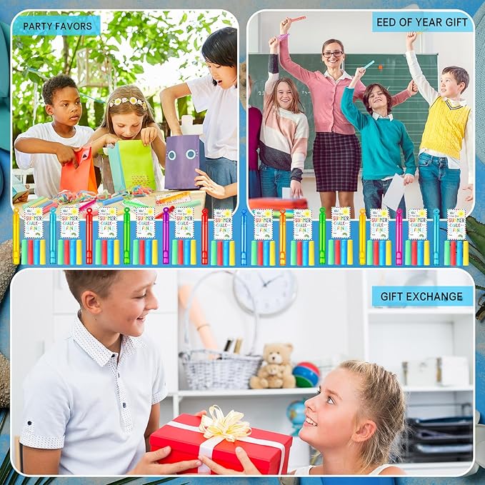 36 Pcs End of Year Student Gifts 12 Sidewalk Chalk 12 Mini Bubble Wands Gift 12 Chalk Full of Fun Blessing Card for Party Supplies Classroom Kids Kindergarten Graduation(Circular Style)