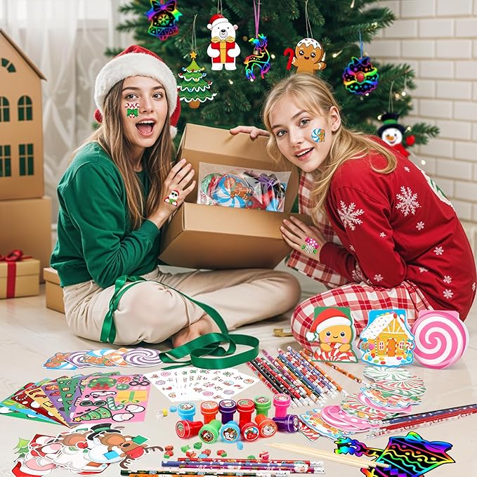 BenLouis Christmas School Stationery Set Party Favors Xmas Classroom Gift Prizes Bulk for Students Kids Holiday Stockings Pinata Filler Christmas School Goodie Bag Stuffers Decor（12set Gingerbread）