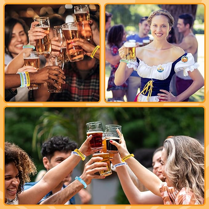 64PCS Oktoberfest Party Favors Set 32pcs Silicone Bracelets and 32pcs Button Badges Pins for Bavarian Beer Festival Oktoberfest Party Decorations Goodie Bag Fillers Supplies