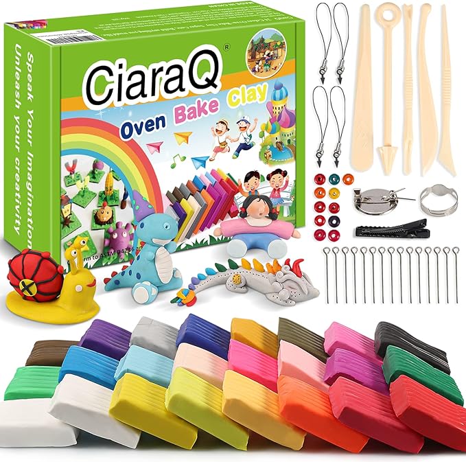 CiaraQ Polymer Clay-Oven Baked Modeling Clay with Sculpting Tools, 24 Colors, 1.2 lbs, Great for Children and Artists.