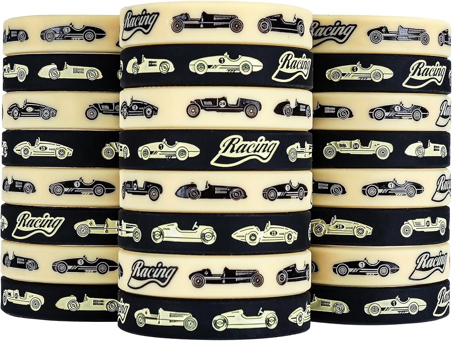 Cleverplay 24 Pack Vintage Race Car Wristbands Bracelets, Birthday Decoration Vintage Race Car Party Favors for Kids