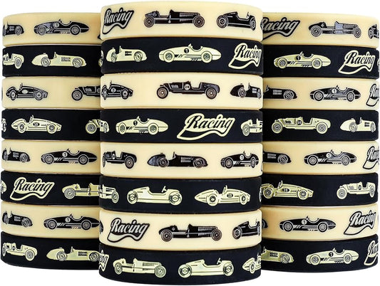 Cleverplay 24 Pack Vintage Race Car Wristbands Bracelets, Birthday Decoration Vintage Race Car Party Favors for Kids