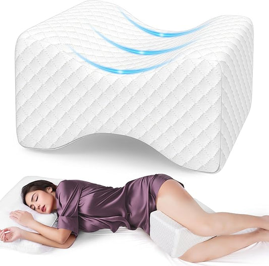 Memory Foam Knee Pillow for Side Sleepers, Support Leg Pillow for Side Sleeping, Smooth Spine Alignment Pillow, Cushion for Hip, Back, Sciatica, Knee, Joints Pain Relief, White