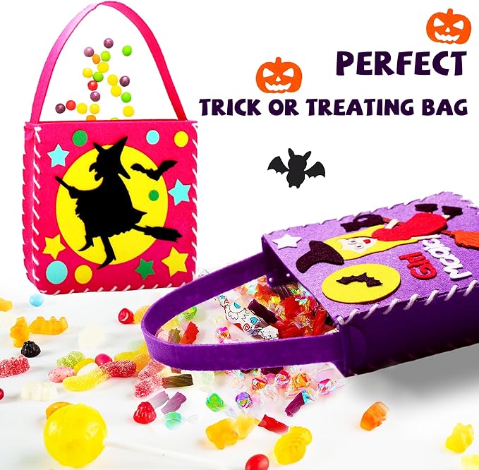 Flying Childhood Sew Your Own Bags - Kids Sewing Kit - Felt Crafts for Kids - Make 6 Felt Trick or Treat Bags - Birthday Gifts for Girls