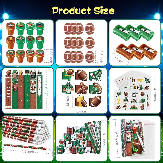 BenLouis 240Pcs Football Party Favors Sports Theme Party Pencils Stickers School Stationery Bulk for Kids Football Birthday Party Team Gift Goodie Bag Fillers Classroom games Rewards Supplies