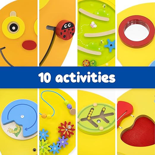 SPARK & WOW Caterpillar Activity Wall Panels | Yellow | Ages 18m+ | Montessori Sensory Wall Toy | 10 Activities | Busy Board | Toddler Room Décor