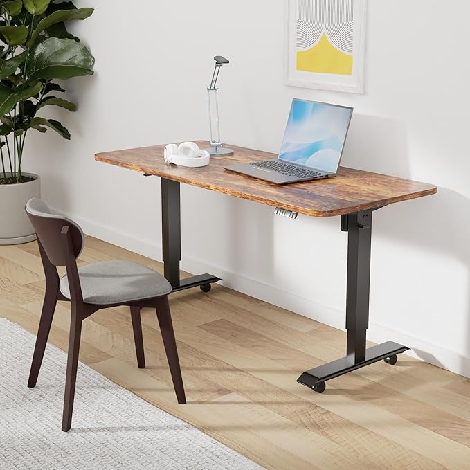 Monomi 55" Electric Standing Desk,Height Adjustable Home Office Sit Stand Up Computer PC Table,Tall Standup Workstation, Gaming, Writing, Study,Bedroom Rising Desks with Two-Piece Desktop,Brown
