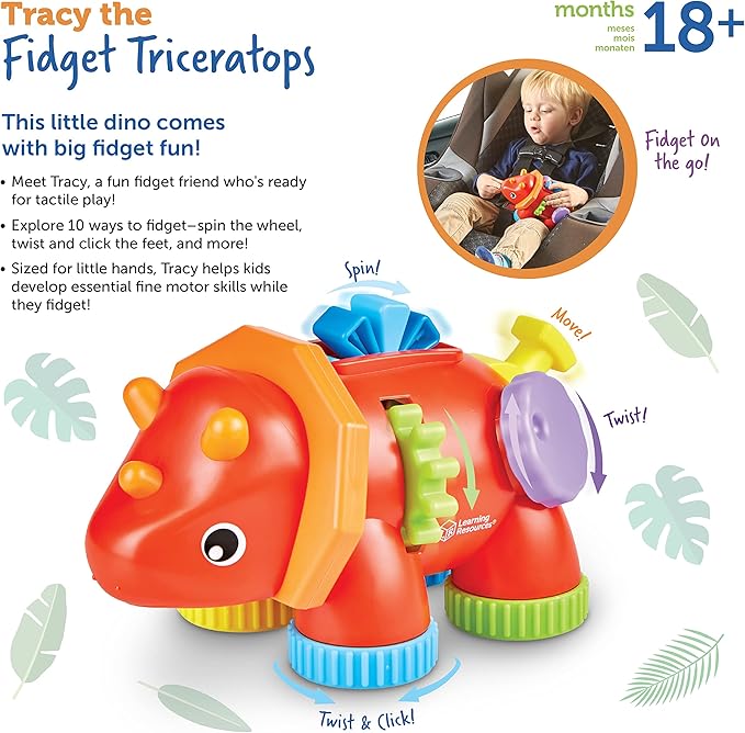 Learning Resources Tracy The Fidget Triceratops - Sensory Toys for Toddlers, Fidget Toys for Kids, Travel Toys for Toddlers