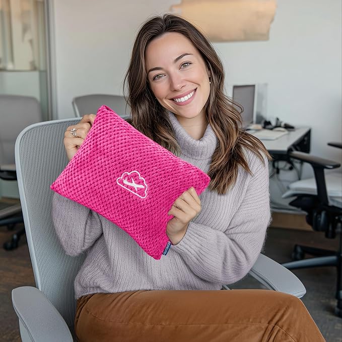 BEDELITE Travel Blanket with Bag, Ultra-Soft Jacquard Fleece Blanket with Luggage Sleeve & Backpack Clip, Airplane Blanket Travel Essentials, Hot Pink