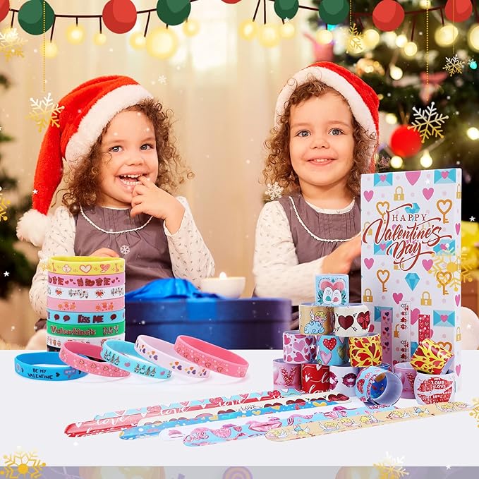 48Pcs Valentines Day Party Favors Slap Bracelets Rubber Wristbands ，School Class Classroom Exchange Prizes Gifts