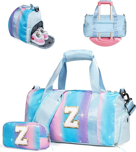 Birthday Gift for Granddaughter-Girl Gym Bag with Shoe Compartment, Kid Personalized Weekender Overnight Bags, Initial Travel Tote with Makeup Pouch,Gifts for Girls (Letter Z)