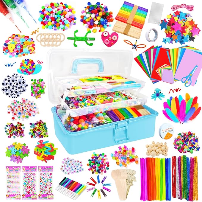 Itopstar 3000 Kids Arts and Crafts Supplies for Kids Ultimate Crafting Supply Set in Portable 3 Layered Plastic Art Box All in One for Craft Arts and Crafts for Kids Ages 8-12