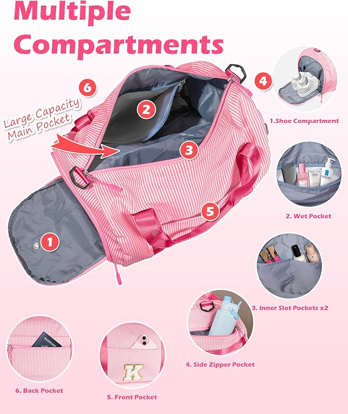 11 Year Old Girl Birthday Gifts, Girls Travel Duffle Bag, Kids Initial Overnight Bags with Shoe Compartment, Personalized Weekend Bag with Makeup Pouch, Trendy Stuff (Letter D)