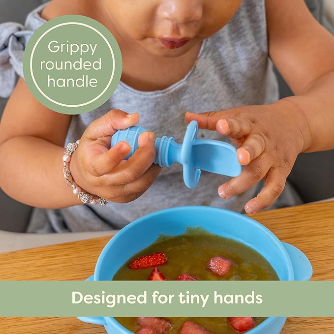 UpwardBaby Self Feeding Spoons with Anti-Choke Barrier – Silicone Utensils for 4 Months+ – Baby Led Weaning Silicone Spoon - Feeding Supplies