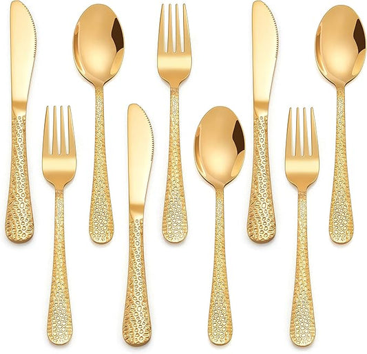 HaWare 9-Piece Toddler Kids Silverware Set, Stainless Steel Hammered Flatware, Preschooler Eating Utensils Includes 3 Spoons 3 Forks 3 Knives, Metal Children Cutlery for Home School, Mirror Finished