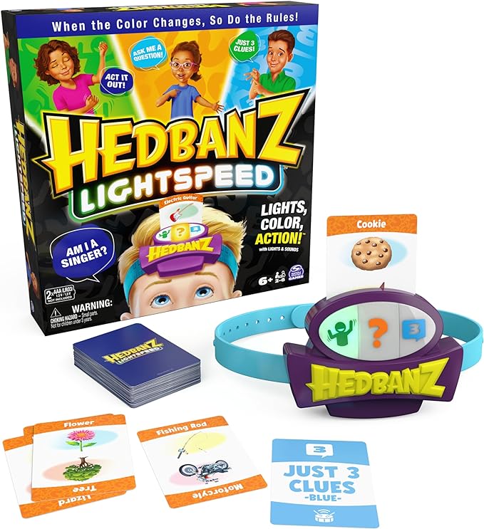 Hedbanz Lightspeed Game with Lights & Sounds Family Games Games for Family Game Night Kids Games Card Games for Families & Kids Ages 6 and up
